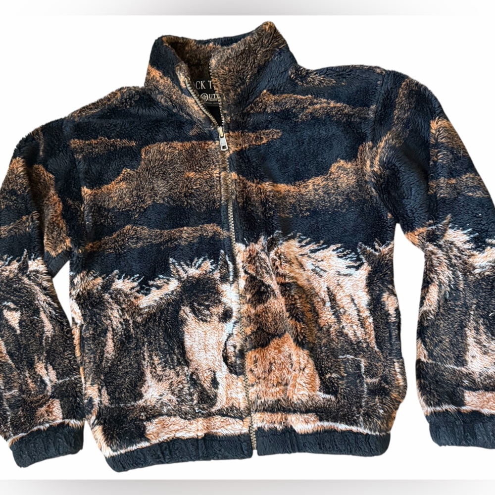 Outback Trading Co child youth horse soft fleece zip up jacket size Medium
